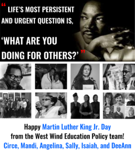 MLK quotation and nine pics of racial equity activists.